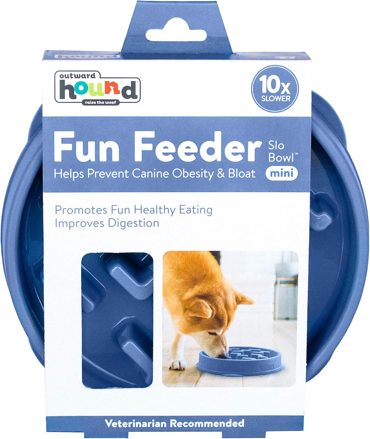 Outward Hound Fun Feeder Slo Bowl Dog Slow Feeder, Notch, Blue, 8.8"