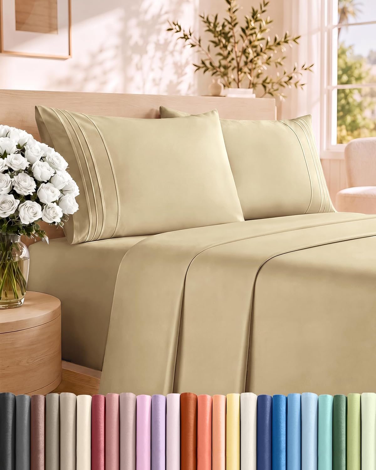 Queen Size 4 Piece Sheet Set - Breathable & Cooling Sheets - Dark Grey