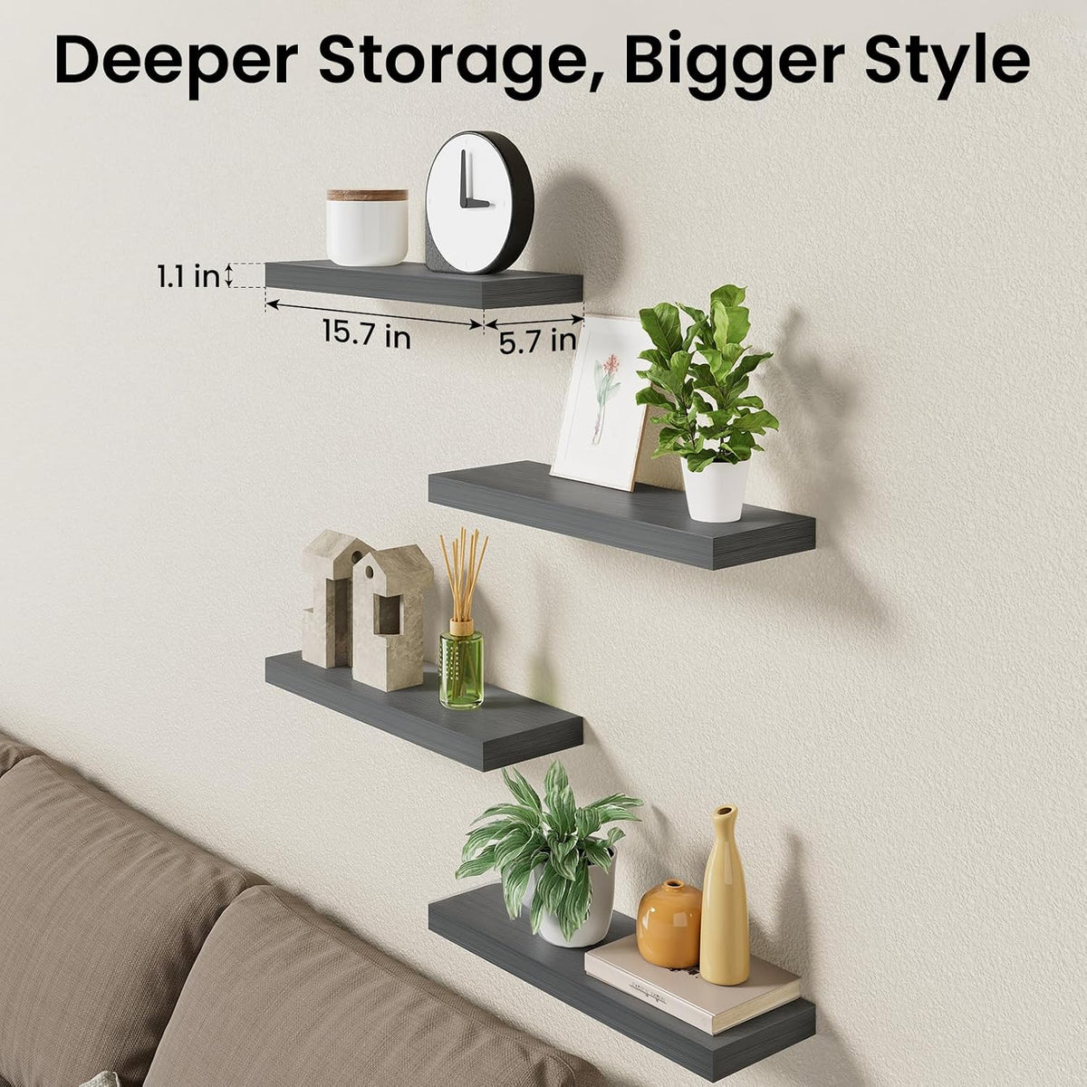 BAYKA Rustic Brown Bathroom Floating Shelves, 15.7in, 3Pk, Wall Mount Shelf