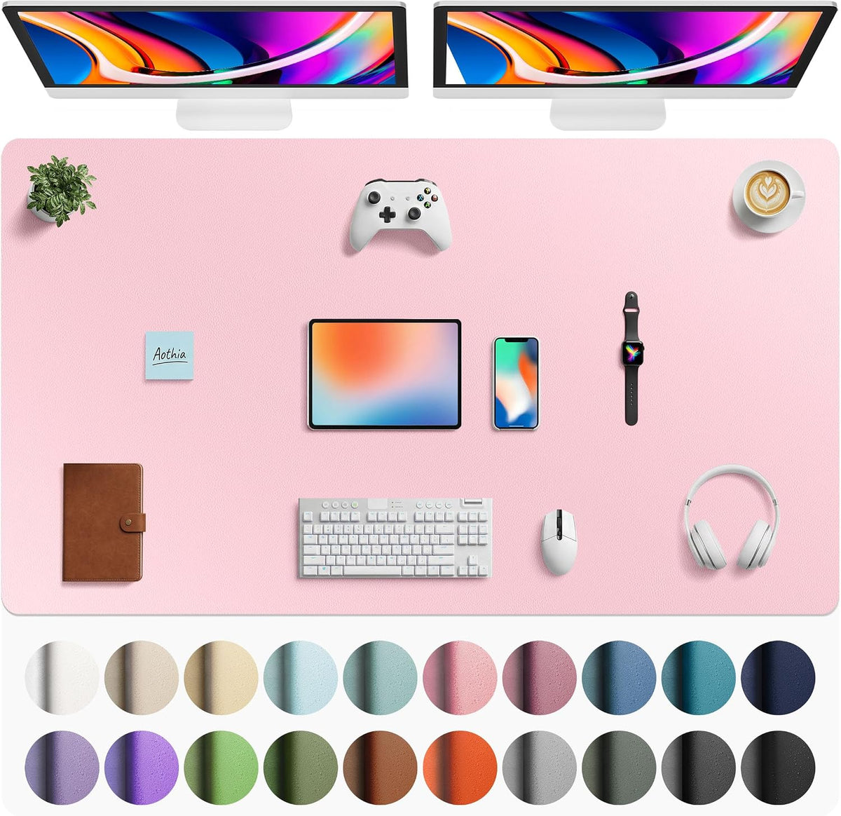 Aothia Non-Slip Waterproof PU Leather Desk Pad Protector for Mouse, Writing Desk, Office, Home, Laptop Blotter, 23.6" x 13.7", Black Father Jim Norris notebooks