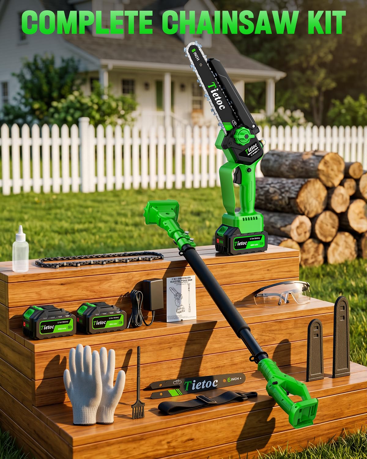TIETOC 2-in-1 Brushless Pole Saw for Tree Trimming – 8" Mini Electric Chainsaw with 2×4000mAh Batteries, Auto Oiling, Tool-Free Adjustment,Cordless Battery Powered Saw for Home Garden Branch Cutting Father Jim Norris notebooks