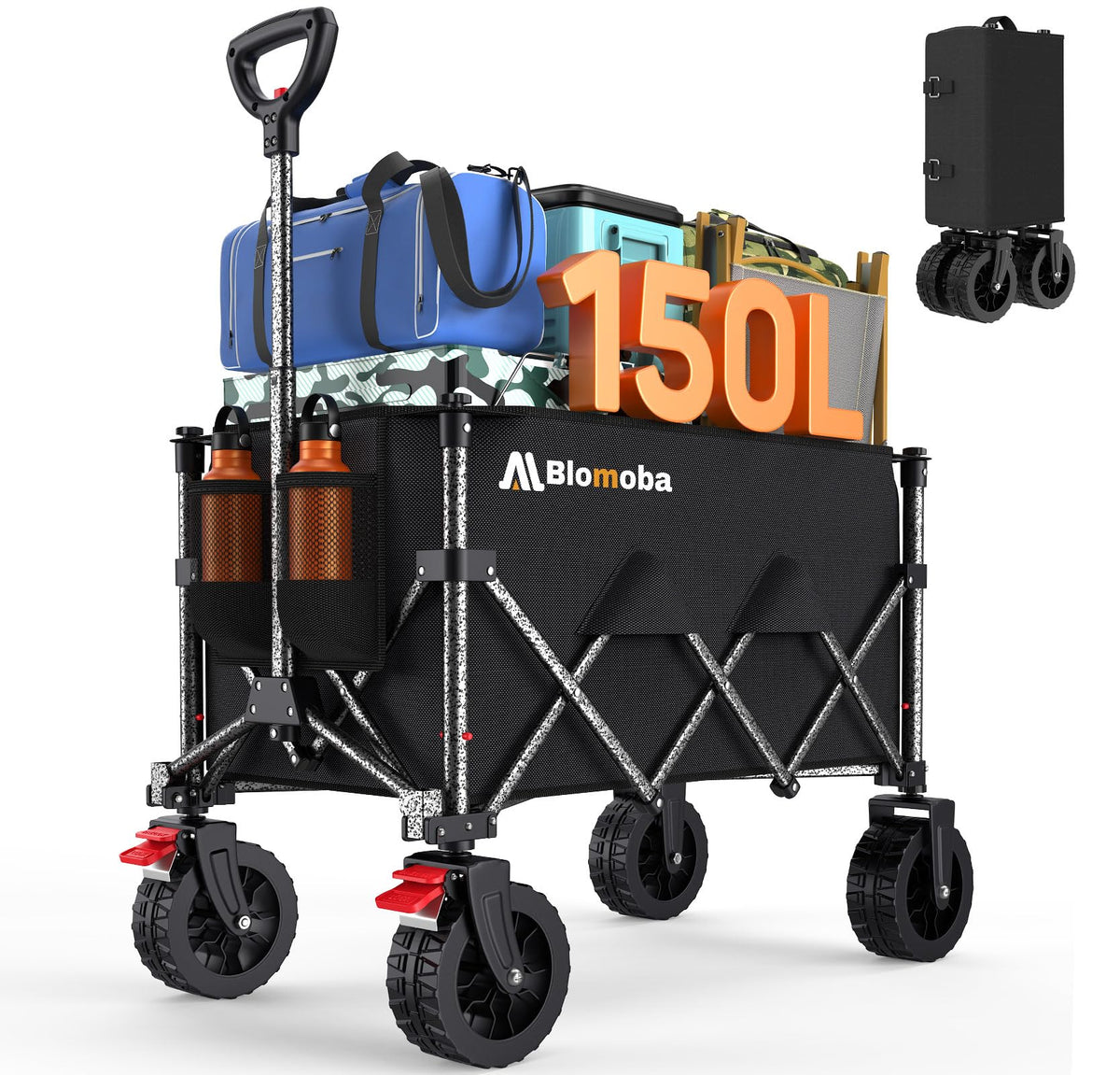 Blomoba Folding Wagon Cart with Wheels, 220lbs Utility Wagon Cart, Black Father Jim Norris notebooks