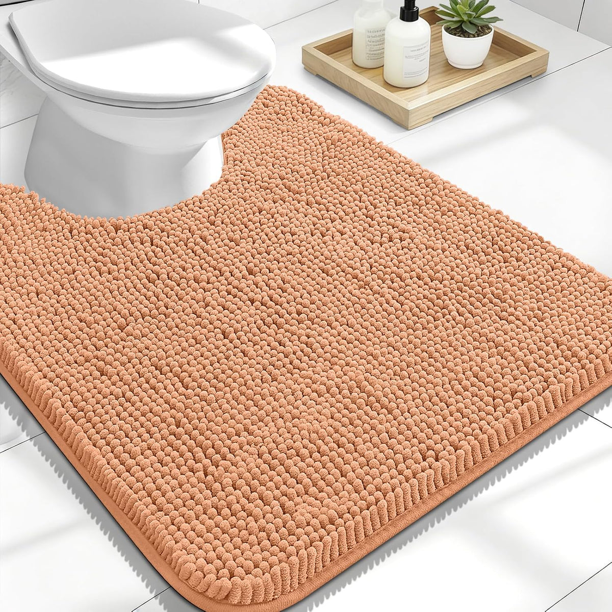 OLANLY Toilet Rugs U-Shaped 20x20,, Soft Absorbent Chenille Contour Rugs