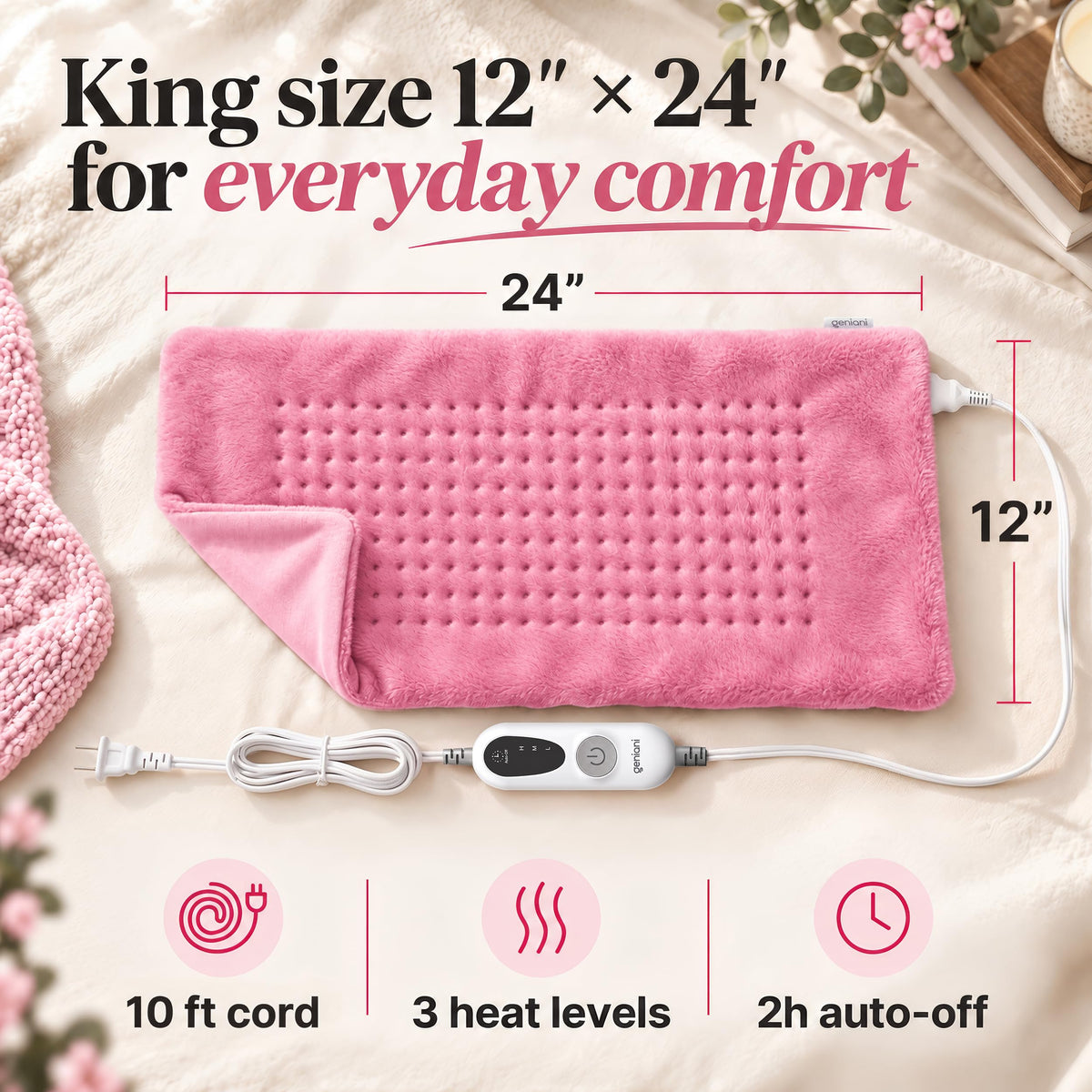 GENIANI XXL Heating Pad for Back Pain & Menstrual Pain Relief, Electric Throw Auto Shut Off,