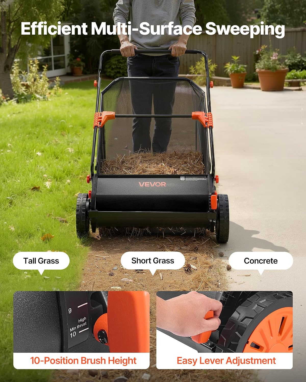 VEVOR Push Lawn Sweeper 26 in Leaf & Grass Collector 7 cu. ft. Hopper Bag Father Jim Norris notebooks