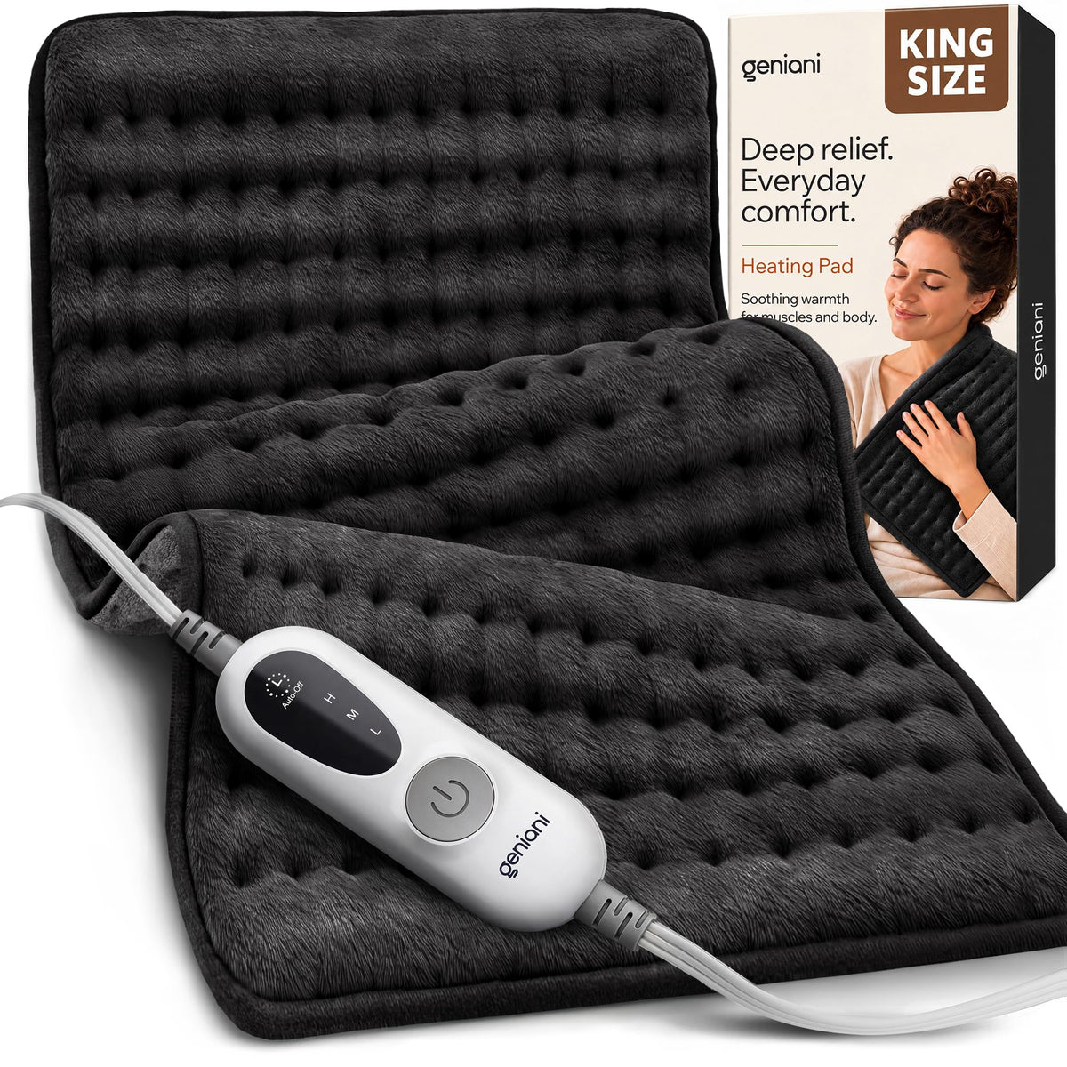GENIANI XXL Heating Pad for Back Pain & Menstrual Pain Relief, Electric Throw Auto Shut Off,
