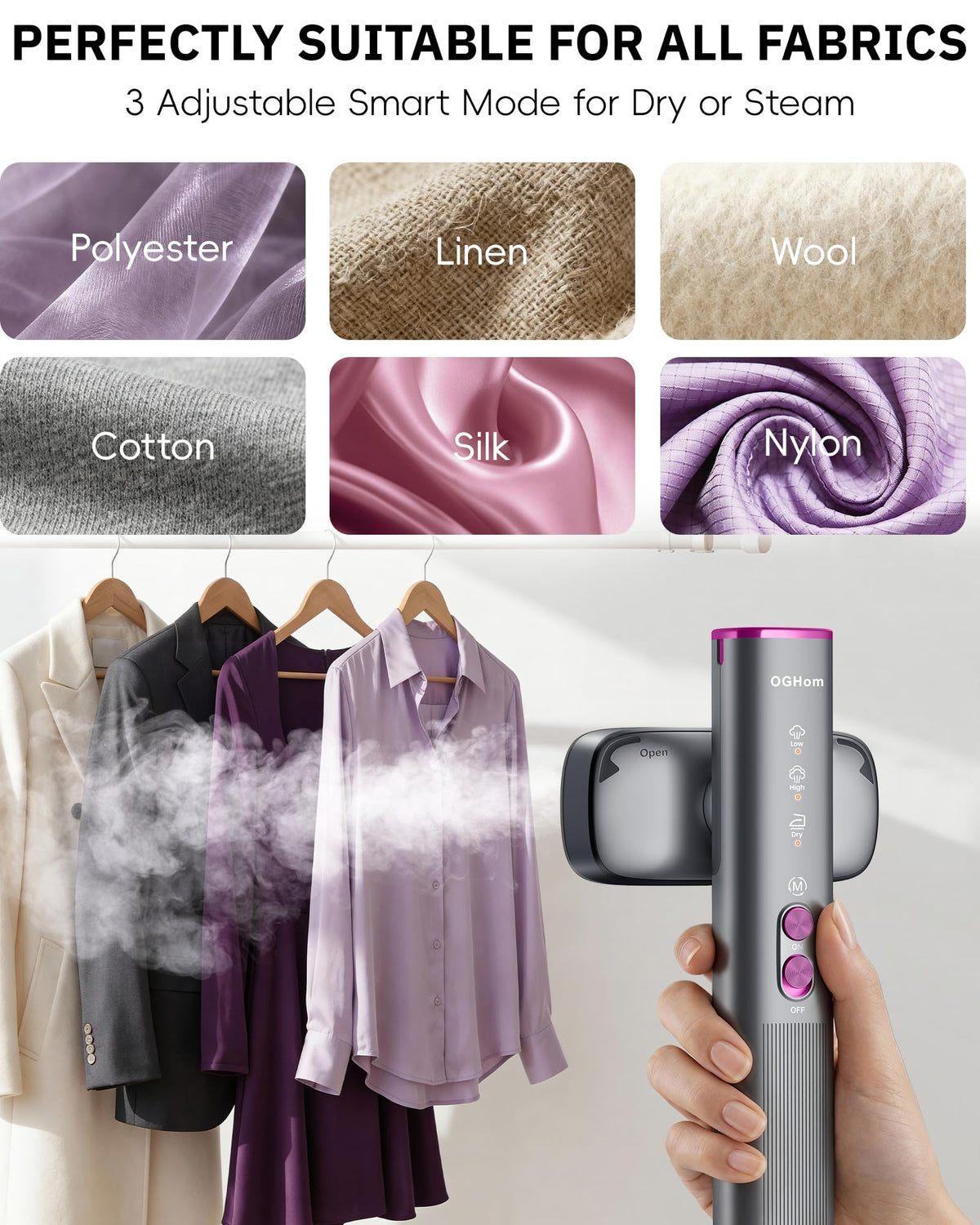 OGHom Steamer for Clothes, 110-240V Travel Steamer & Iron 2 in 1, 1000W Powerful Steam.