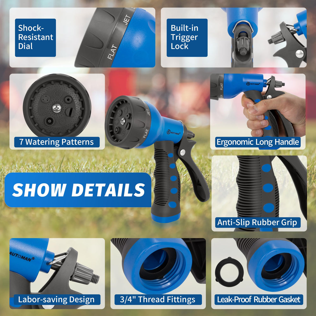 AUTOMAN Garden Hose Nozzle, Water Hose Sprayer Nozzle with 7 Adjustable Watering Patterns, Slip Resistant for Watering Plants, Lawn& Garden, Washing Cars, Cleaning, Showering Pets & Outdoor Fun. Father Jim Norris notebooks