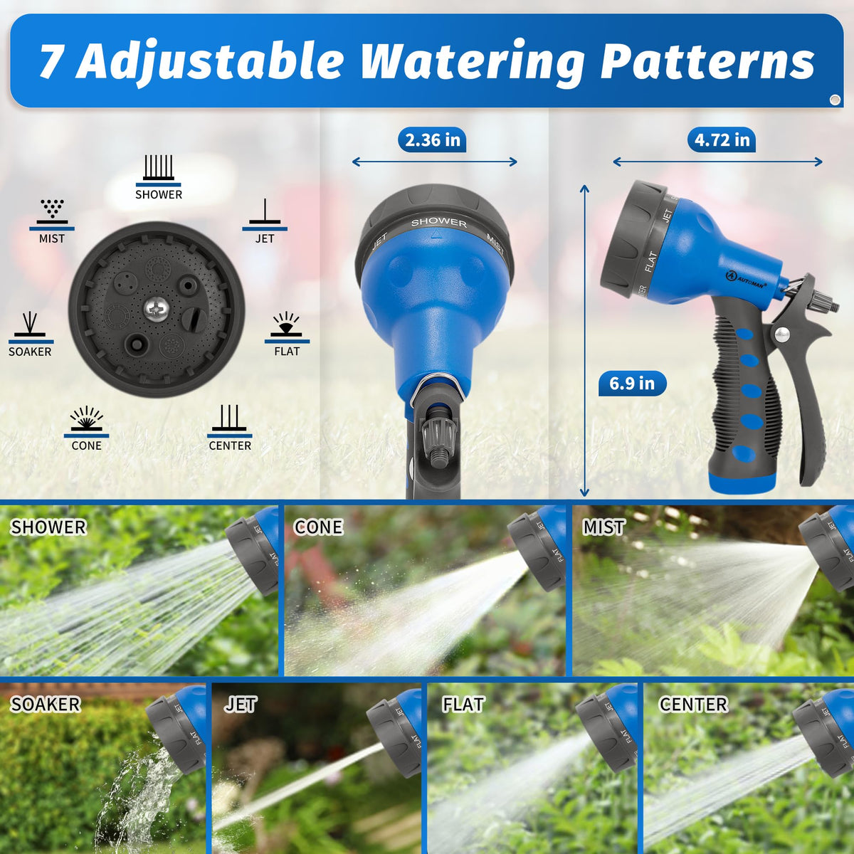 AUTOMAN Garden Hose Nozzle, Water Hose Sprayer Nozzle with 7 Adjustable Watering Patterns, Slip Resistant for Watering Plants, Lawn& Garden, Washing Cars, Cleaning, Showering Pets & Outdoor Fun. Father Jim Norris notebooks