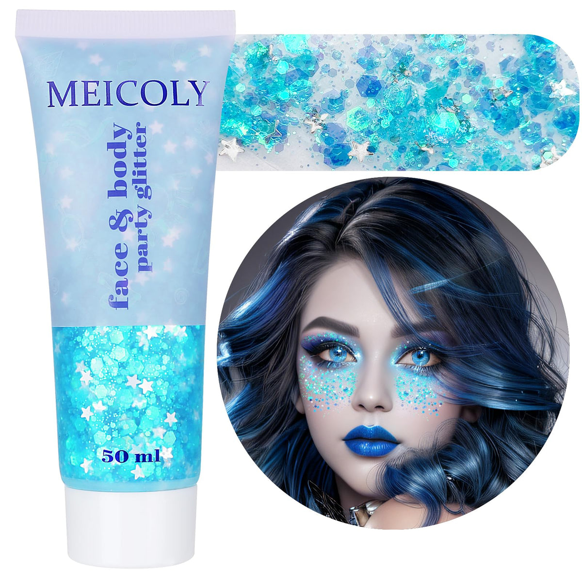 Clear White Face Body Glitter Gel, Halloween Mermaid Fairy Hair Glitter Makeup for Kids