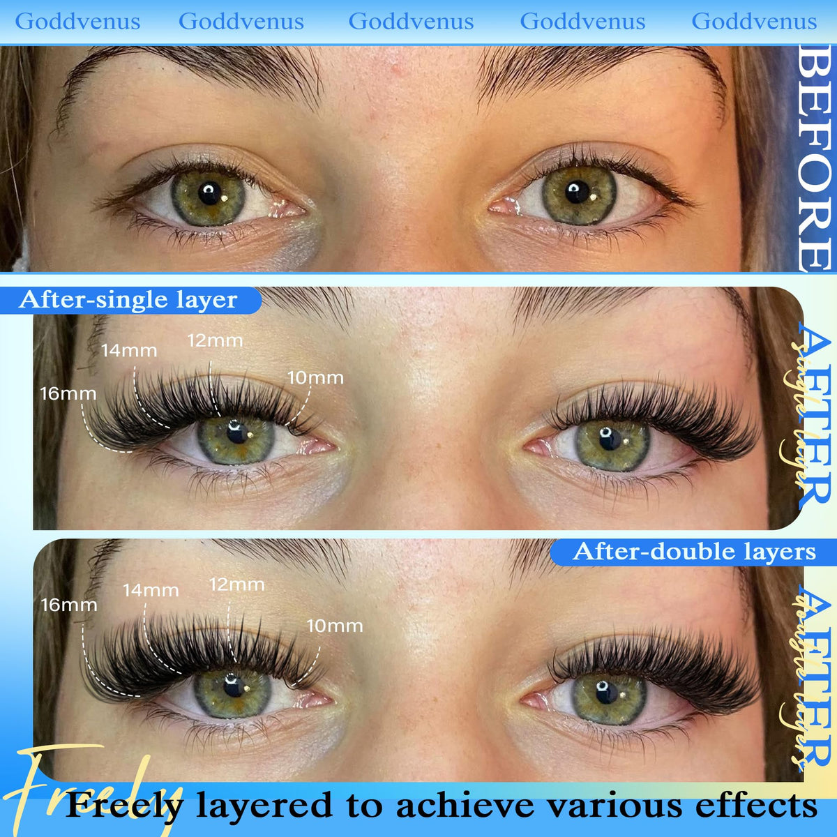 Goddvenus Lash Clusters Kit 9-14mm Wispy Eyelash Clusters Lashes Natural DIY Lash Extension Kit Short Cluster Eyelash Extensions Kit 300pcs C Curl Individual Lashes Cluster Eyelash (With Tweezers)