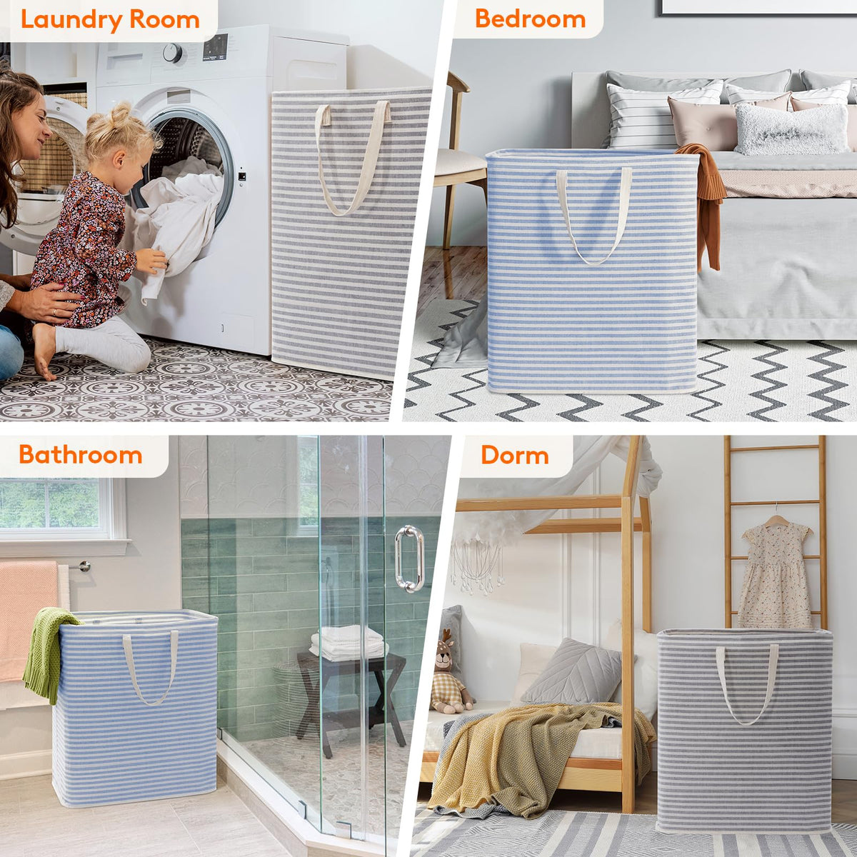 Lifewit 80L Large Laundry Baskets, Laundry Hampers Bags, 2 Pack, Grey