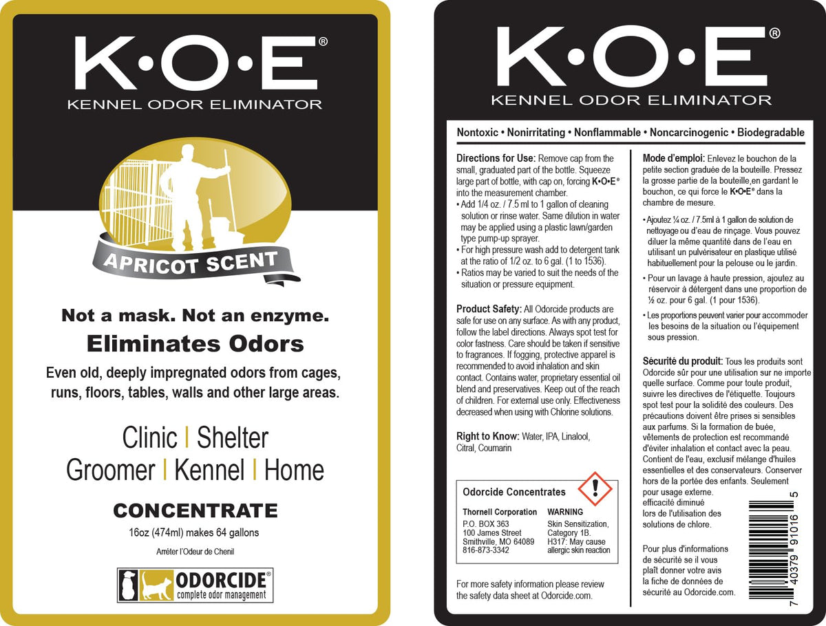 Odorcide K.O.E Kennel Odor Eliminator Concentrate, Fresh Scent, 16 oz - Non-Enzymatic Formula for Cages, Runs, Home and Kennel Use