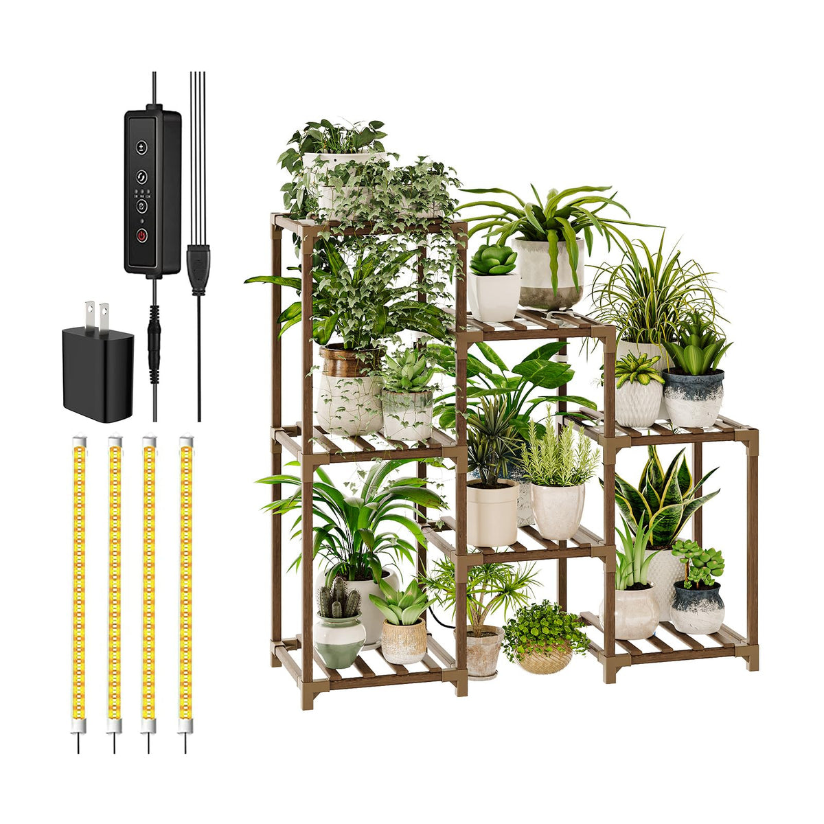 Bamworld Plant Stand Indoor with Flower Fairy Lights Battery Plant Shelf Father Jim Norris notebooks