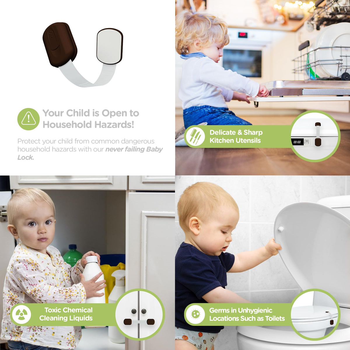 SKYLA HOMES Cabinet Strap Locks for Baby Proofing, 8 Pack, White