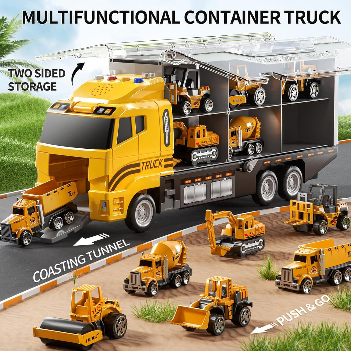 NIPLOOOW Kids Boys Construction Truck Vehicle Toy Set with Play Mat and Die-Cast Toy Car, Transport Carrier Truck for Kids 3-5, Birthday Gifts Toys for 3-8 Year Old Boys