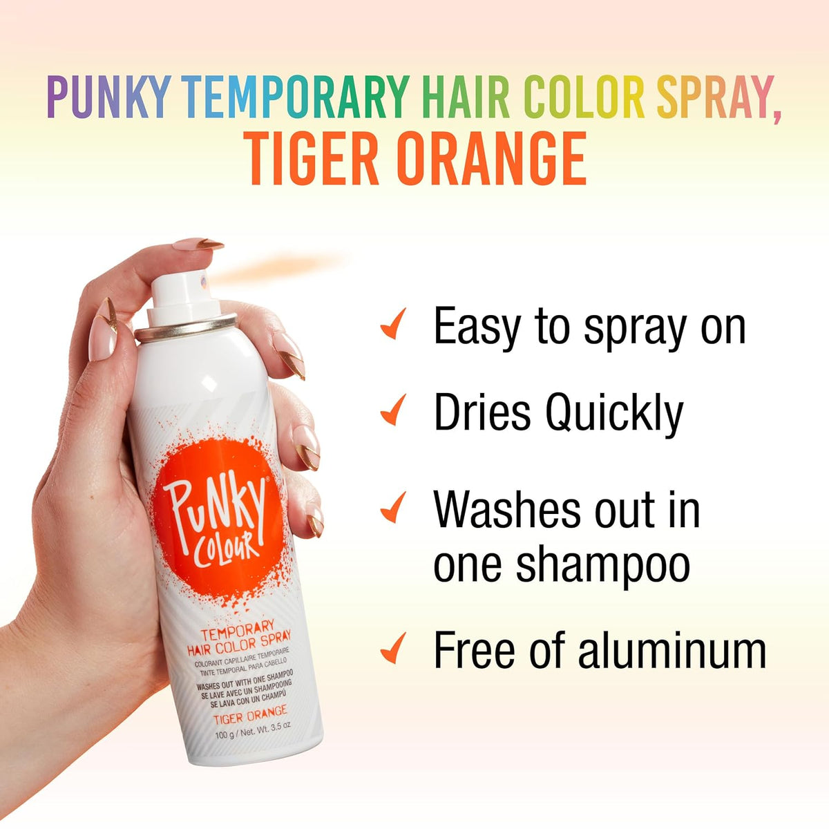 Punky Temporary Hair Color Spray Washes Out Tiger Orange, 3.5 oz, 1 Pack