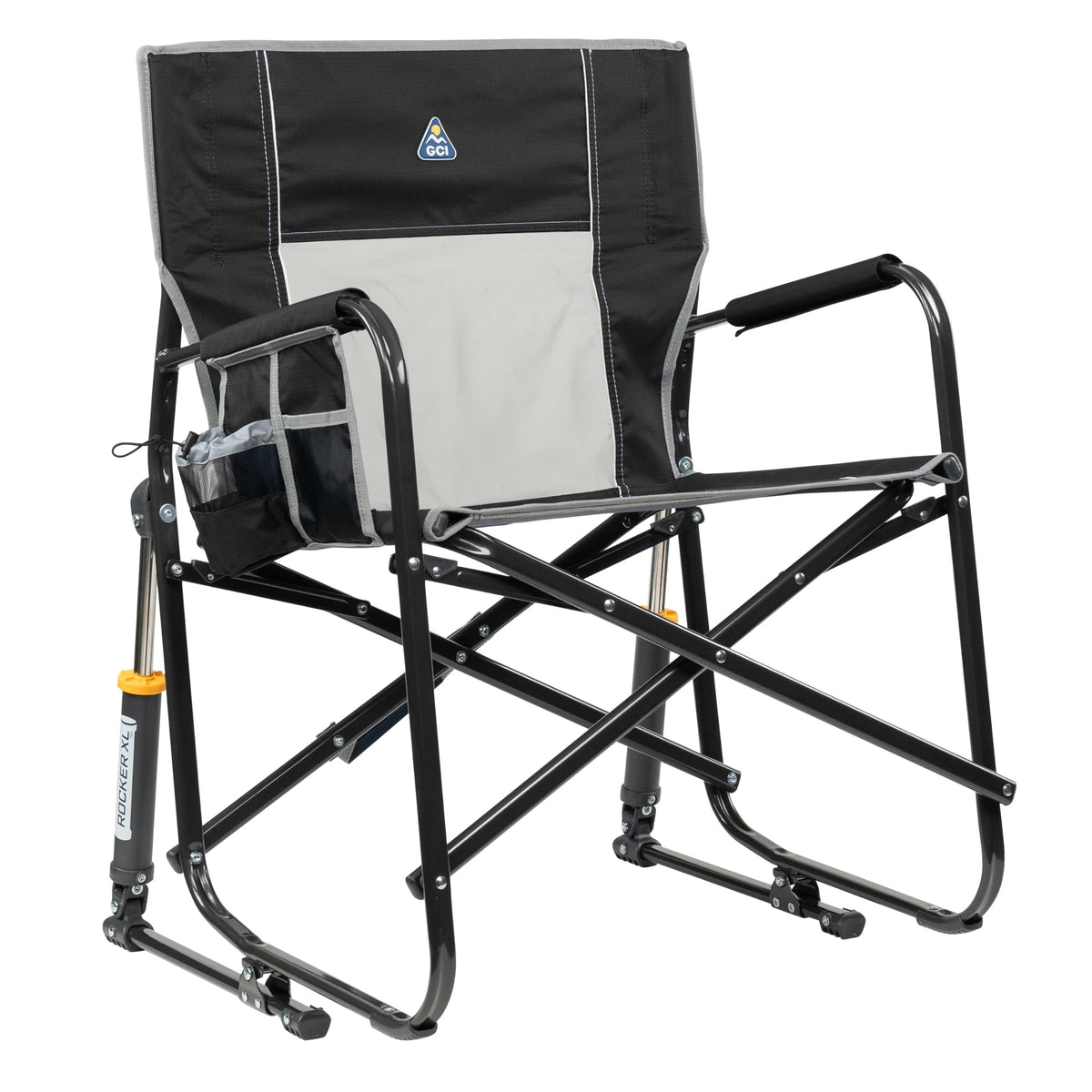 GCI Outdoor Freestyle Rocker XL with Side Table Camping Chair | Portable Folding Rocking Chair with Solid, Durable Armrests, Drink Holder & Comfortable Backrest — Black Father Jim Norris notebooks