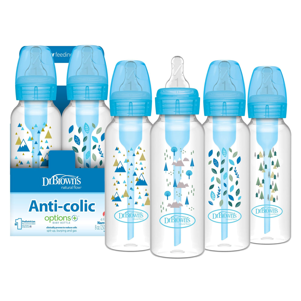 Dr. Brown's Anti-Colic Options+ Narrow Baby Bottle, Clear, 8 oz, 4-Pack