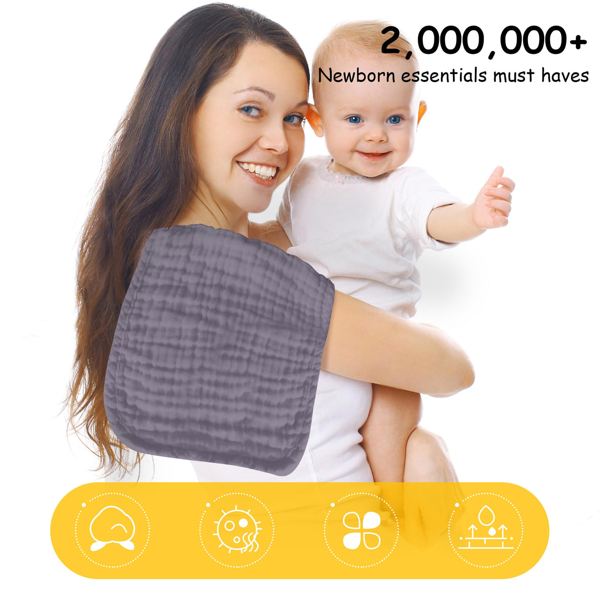 Lovely Care 12 Pack Muslin Burp Cloths 100% Cotton Muslin Cloths Large 20''x10'' Extra Soft and Absorbent Baby Burping Cloth - White