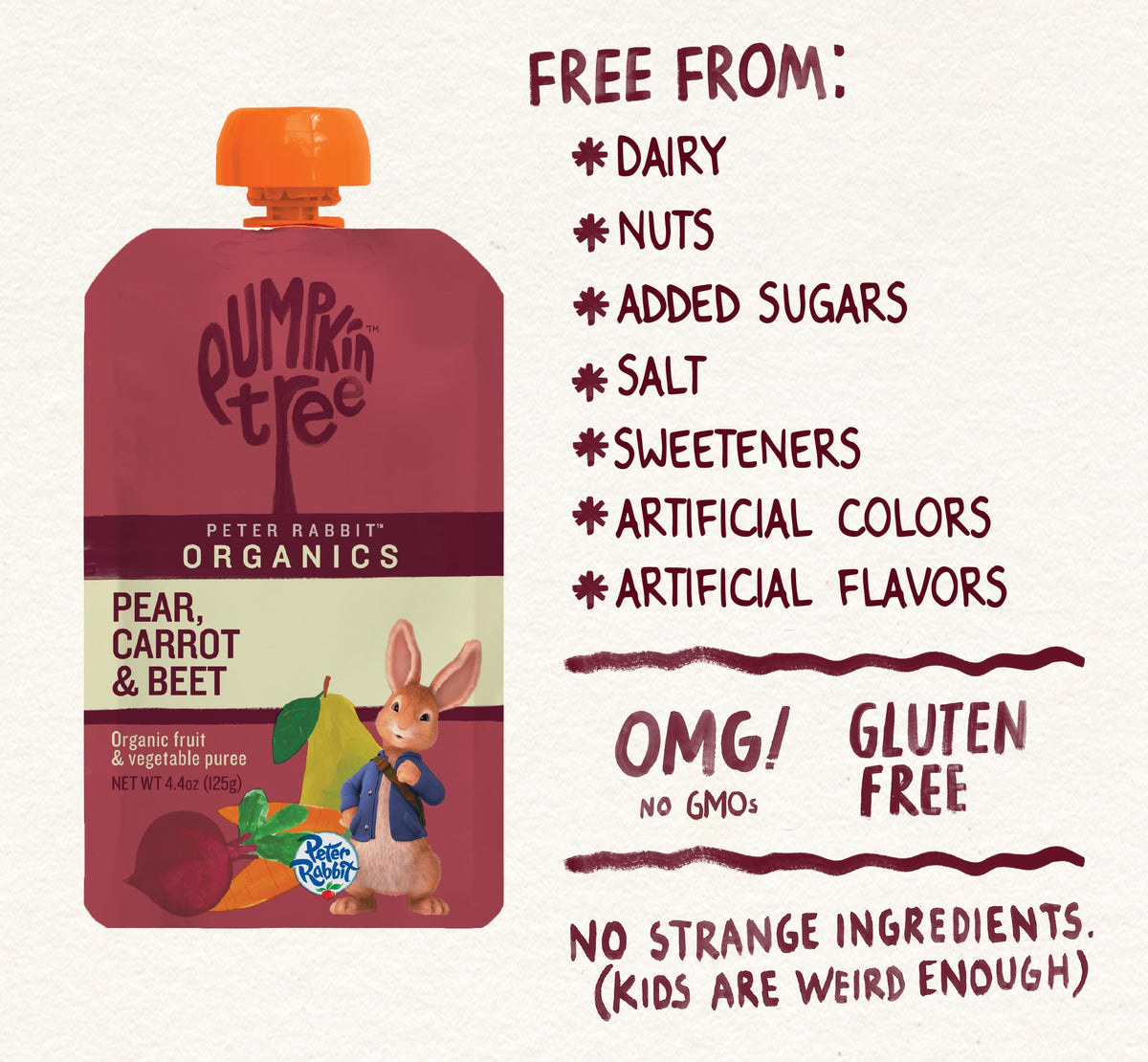 Pumpkin Tree Peter Rabbit Organics Strawberry and Banana Pure Fruit Snack, 4 Ounce (Pack of 10)
