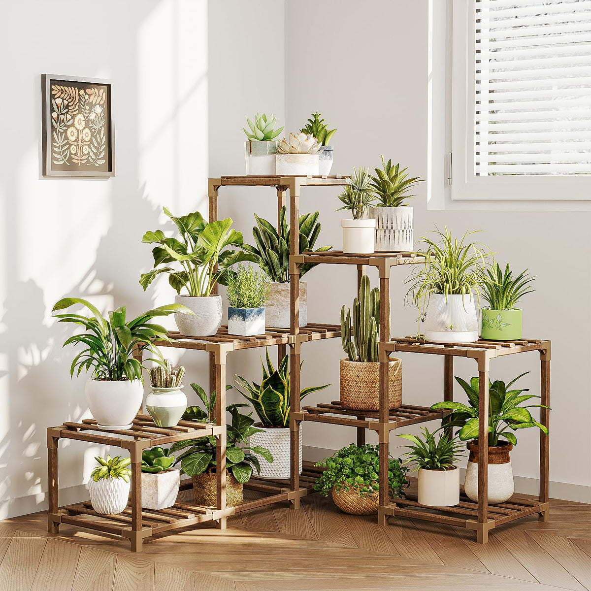 Bamworld Plant Stand Indoor with Flower Fairy Lights Battery Plant Shelf Father Jim Norris notebooks