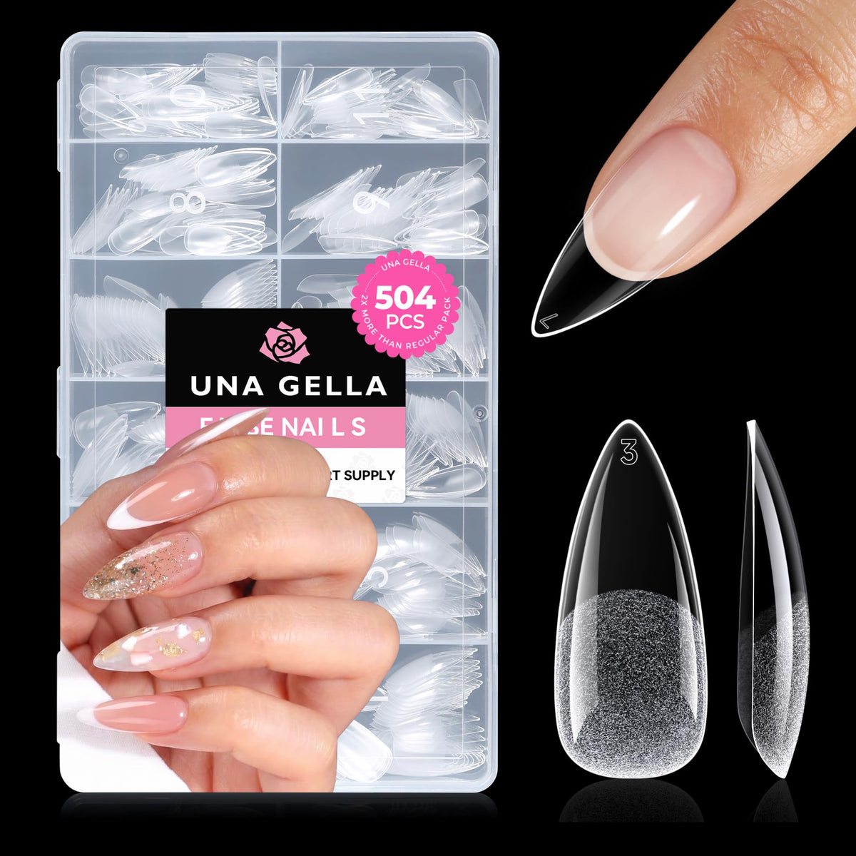 UNA GELLA Short Almond Nail Tips 504PCS Short Fake Nails Soft Press Ons
