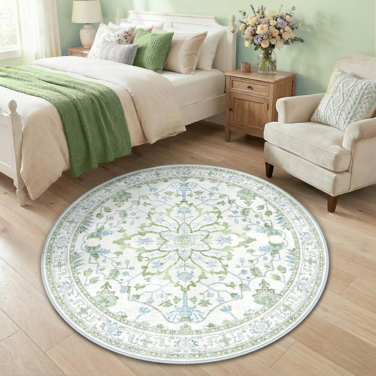 RELEANY Washable Area Rug, Small 2'x3', Teal Green/White/Navy