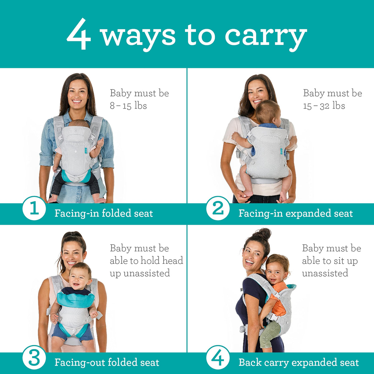 Infantino Flip 4-in-1 Baby Carrier Convertible Ergonomic, Gray