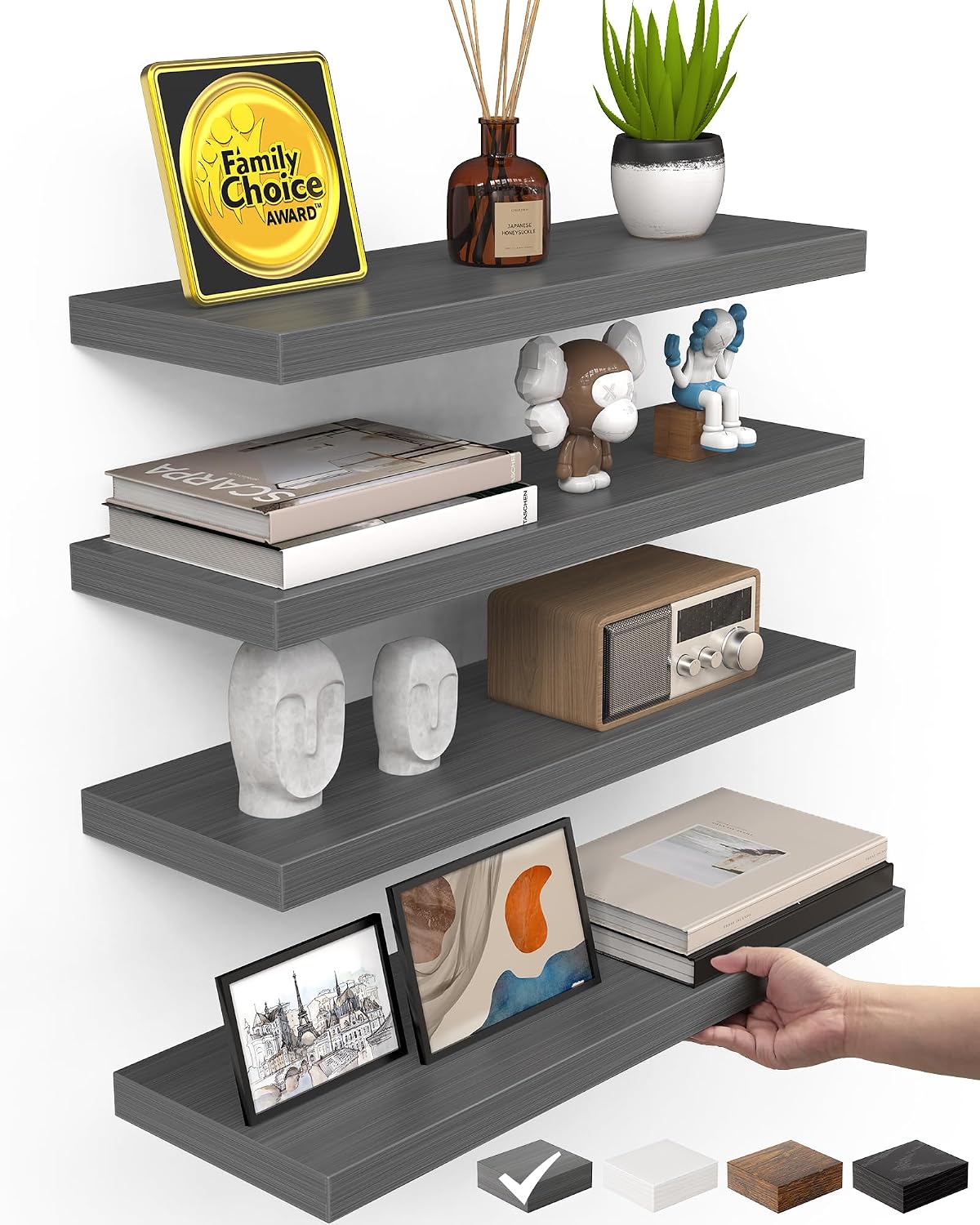 BAYKA Rustic Brown Bathroom Floating Shelves, 15.7in, 3Pk, Wall Mount Shelf