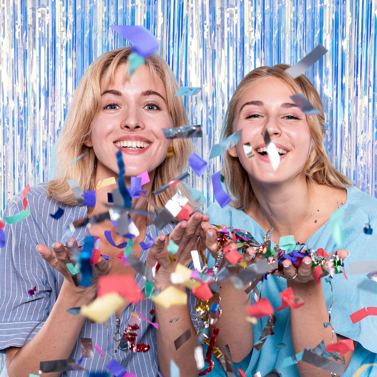 2 Pack Blue Party Decorations Ocean Party Decor Supplies Blue Party Streamers Birthday Decorations Tinsel Foil Fringe Curtains Photo Booth Props Celebration Decorations