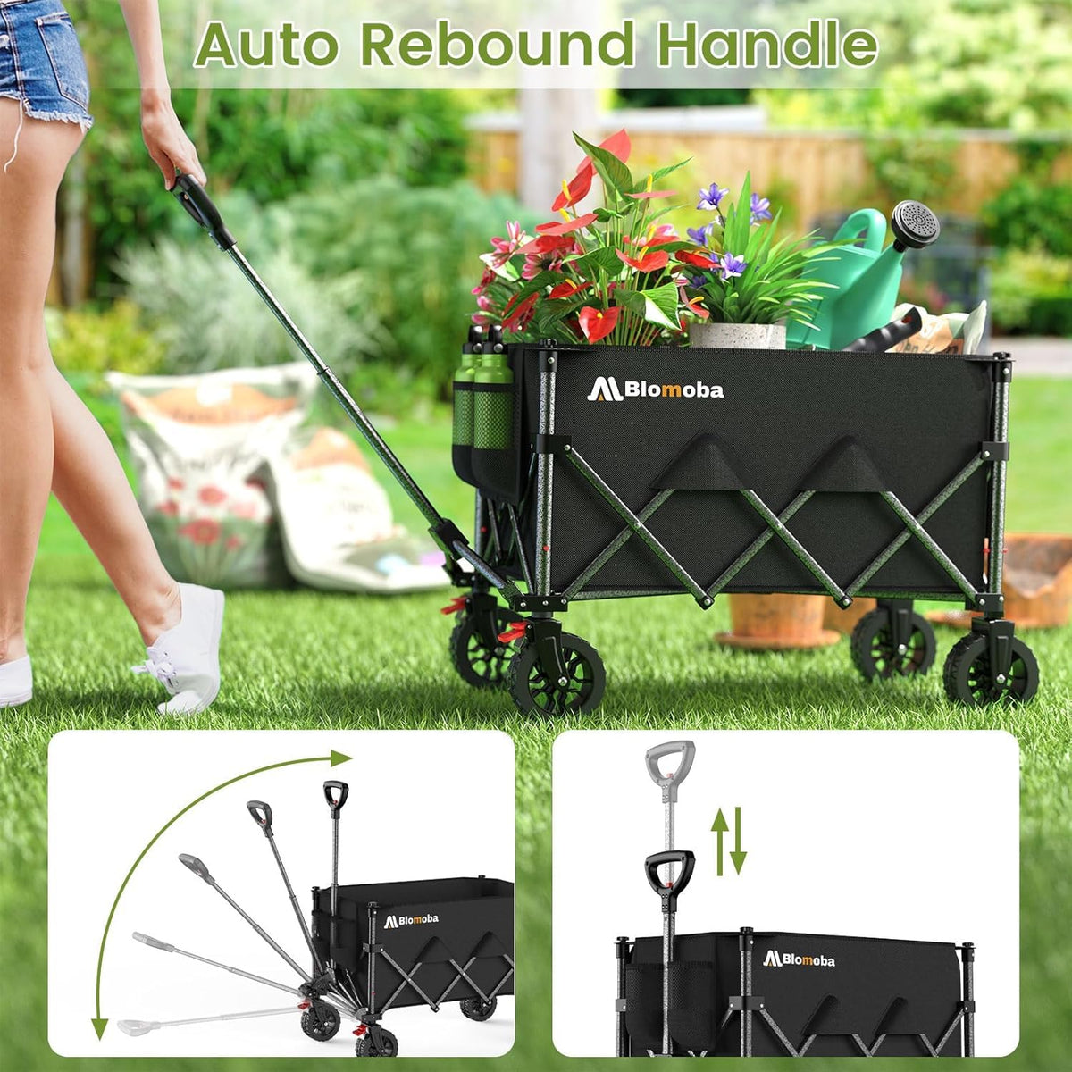 Blomoba Folding Wagon Cart with Wheels, 220lbs Utility Wagon Cart, Black Father Jim Norris notebooks