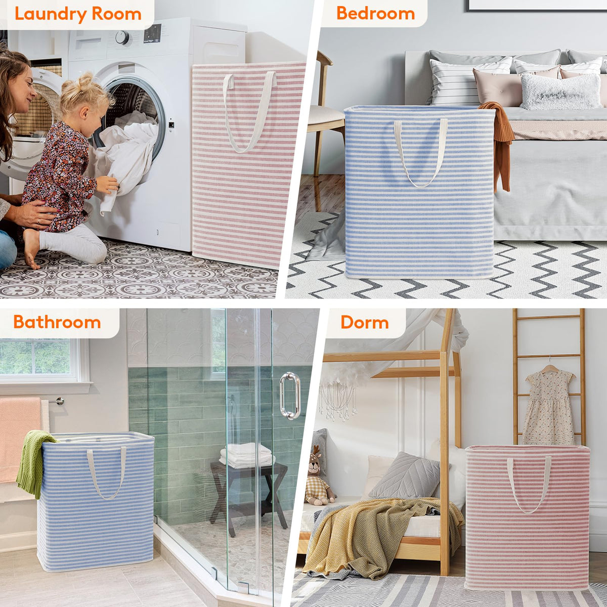 Lifewit 80L Large Laundry Baskets, Laundry Hampers Bags, 2 Pack, Grey