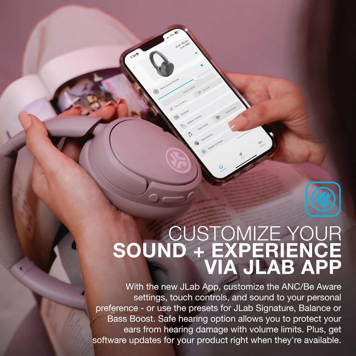 JLab JBuds Lux ANC Wireless Over-Ear Headphones, Limited Edition Navy Father Jim Norris notebooks