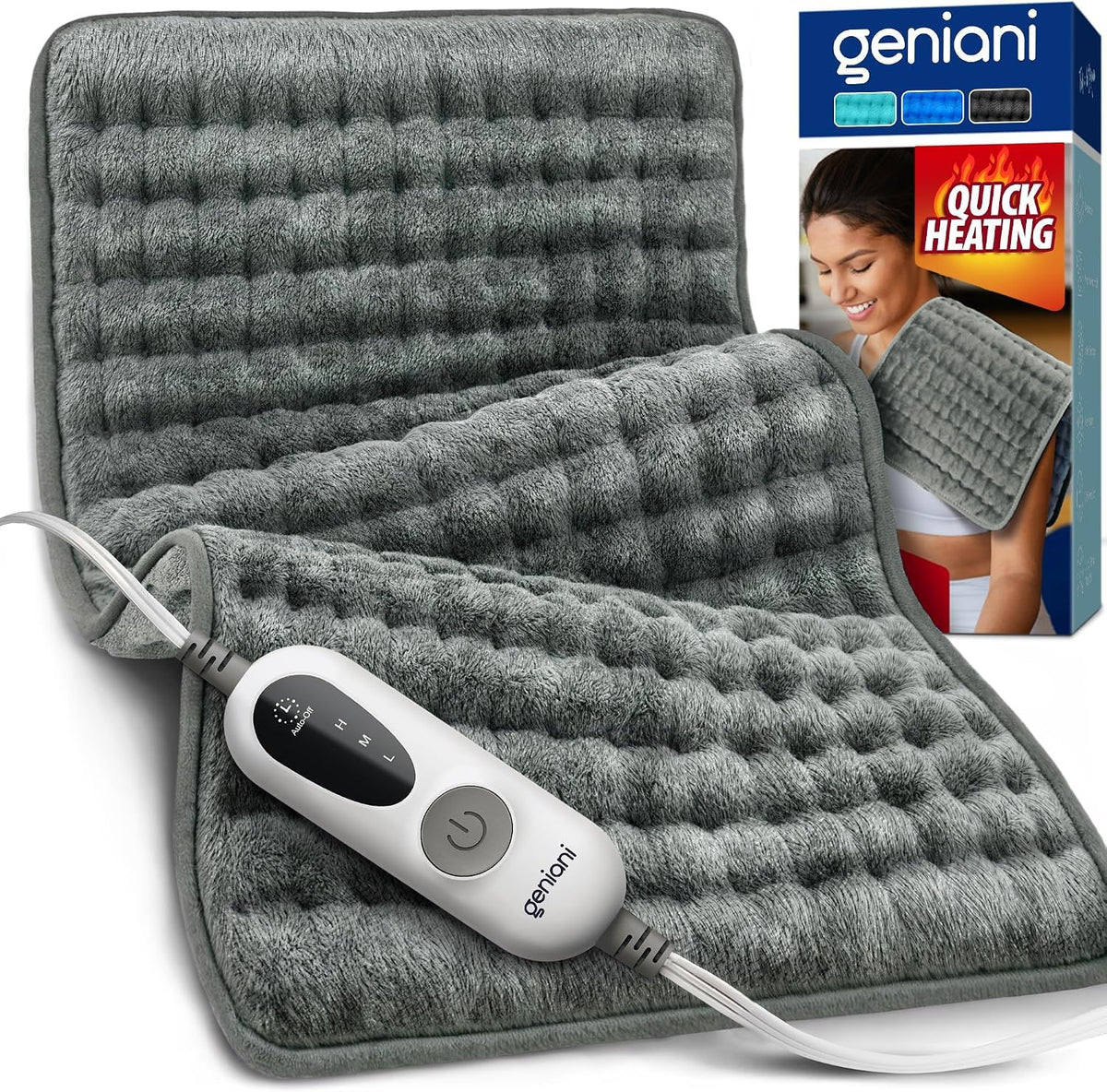 GENIANI XXL Heating Pad for Back Pain & Menstrual Pain Relief, Electric Throw Auto Shut Off,