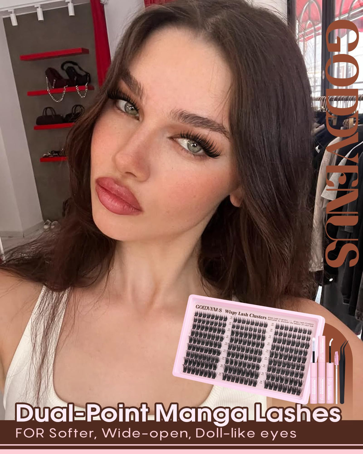 Goddvenus Lash Clusters Kit 9-14mm Wispy Eyelash Clusters Lashes Natural DIY Lash Extension Kit Short Cluster Eyelash Extensions Kit 300pcs C Curl Individual Lashes Cluster Eyelash (With Tweezers)