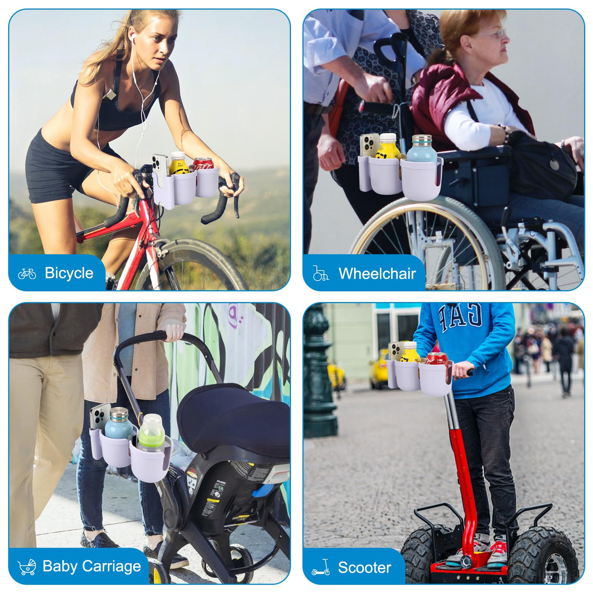 Accmor Stroller Cup Holder with Phone Holder, Bike Cup Holder, Walker Scooter Wheelchair Cup Holder Attachment, Universal Cup Holder for Uppababy Graco Strollers