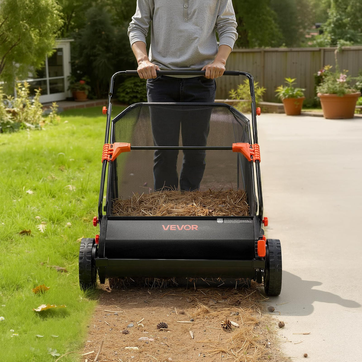 VEVOR Push Lawn Sweeper 26 in Leaf & Grass Collector 7 cu. ft. Hopper Bag Father Jim Norris notebooks