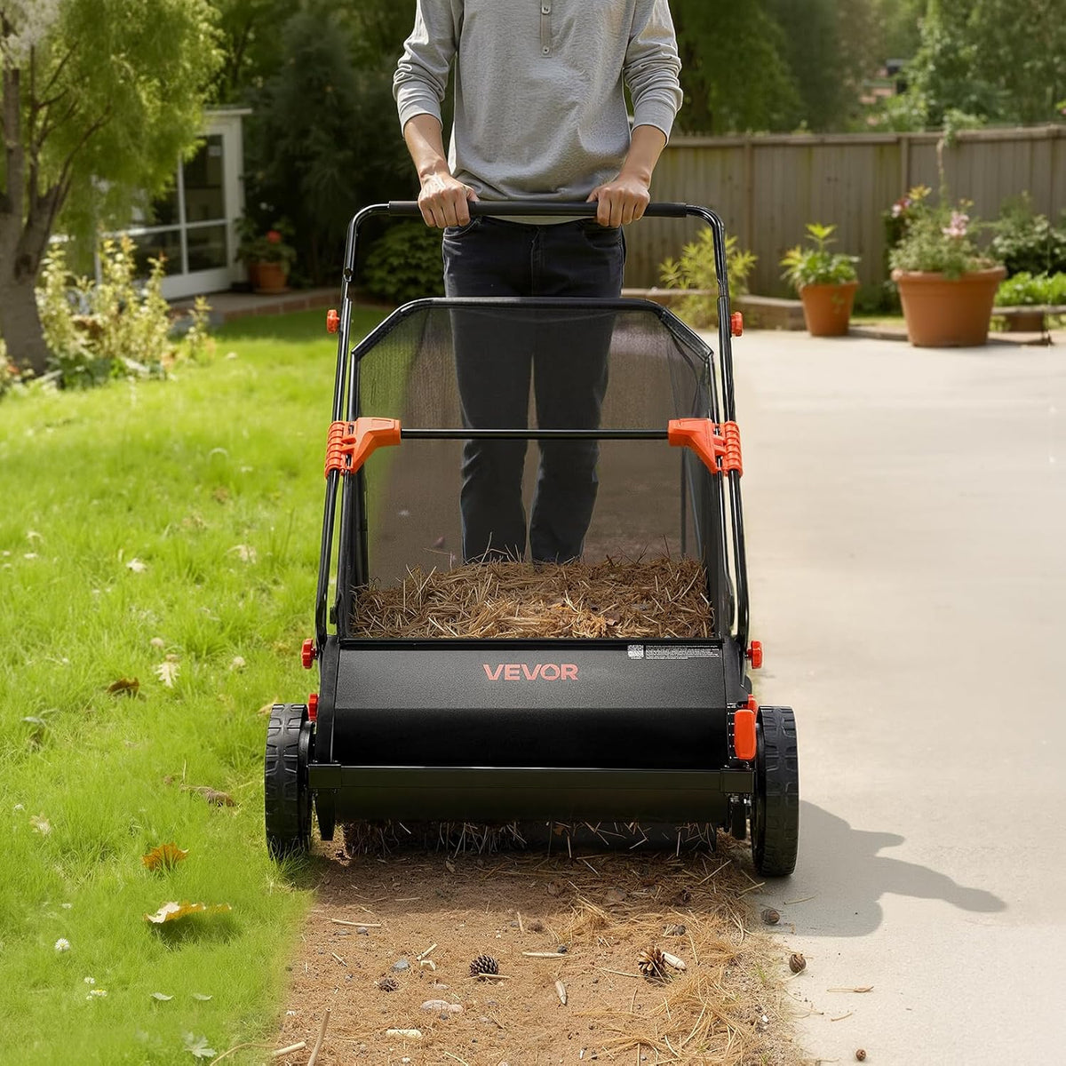 VEVOR Push Lawn Sweeper 26 in Leaf & Grass Collector 7 cu. ft. Hopper Bag Father Jim Norris notebooks