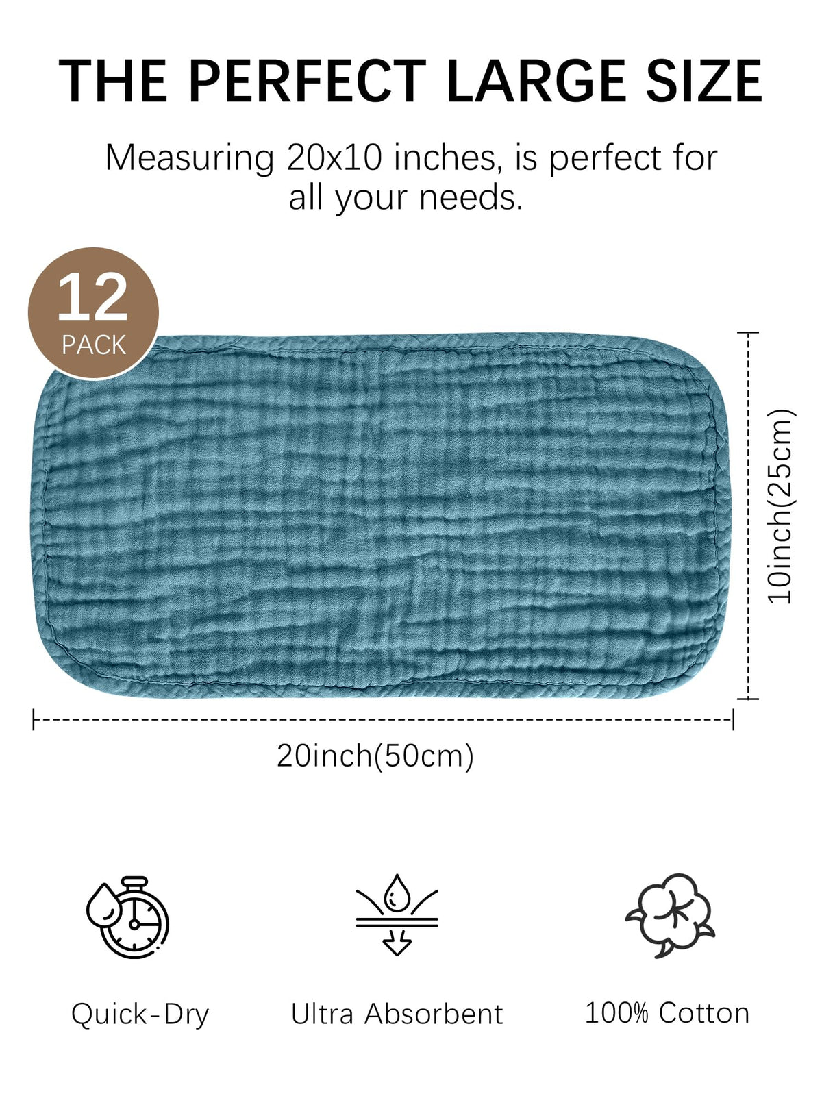 Lovely Care 12 Pack Muslin Burp Cloths 100% Cotton Muslin Cloths Large 20''x10'' Extra Soft and Absorbent Baby Burping Cloth - White