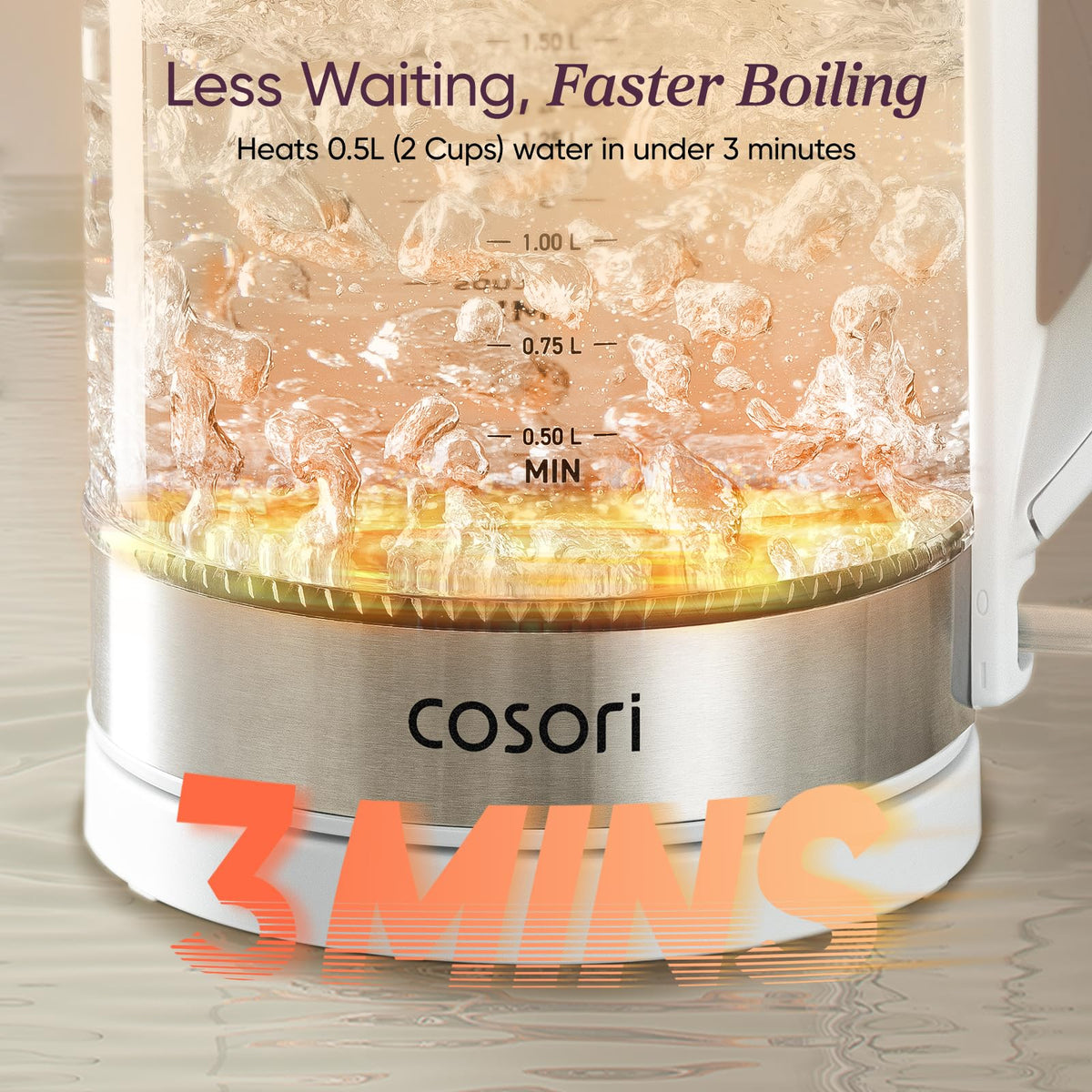 Cosori Electric Kettle, No Plastic Contact with Water, 1.7L, Black
