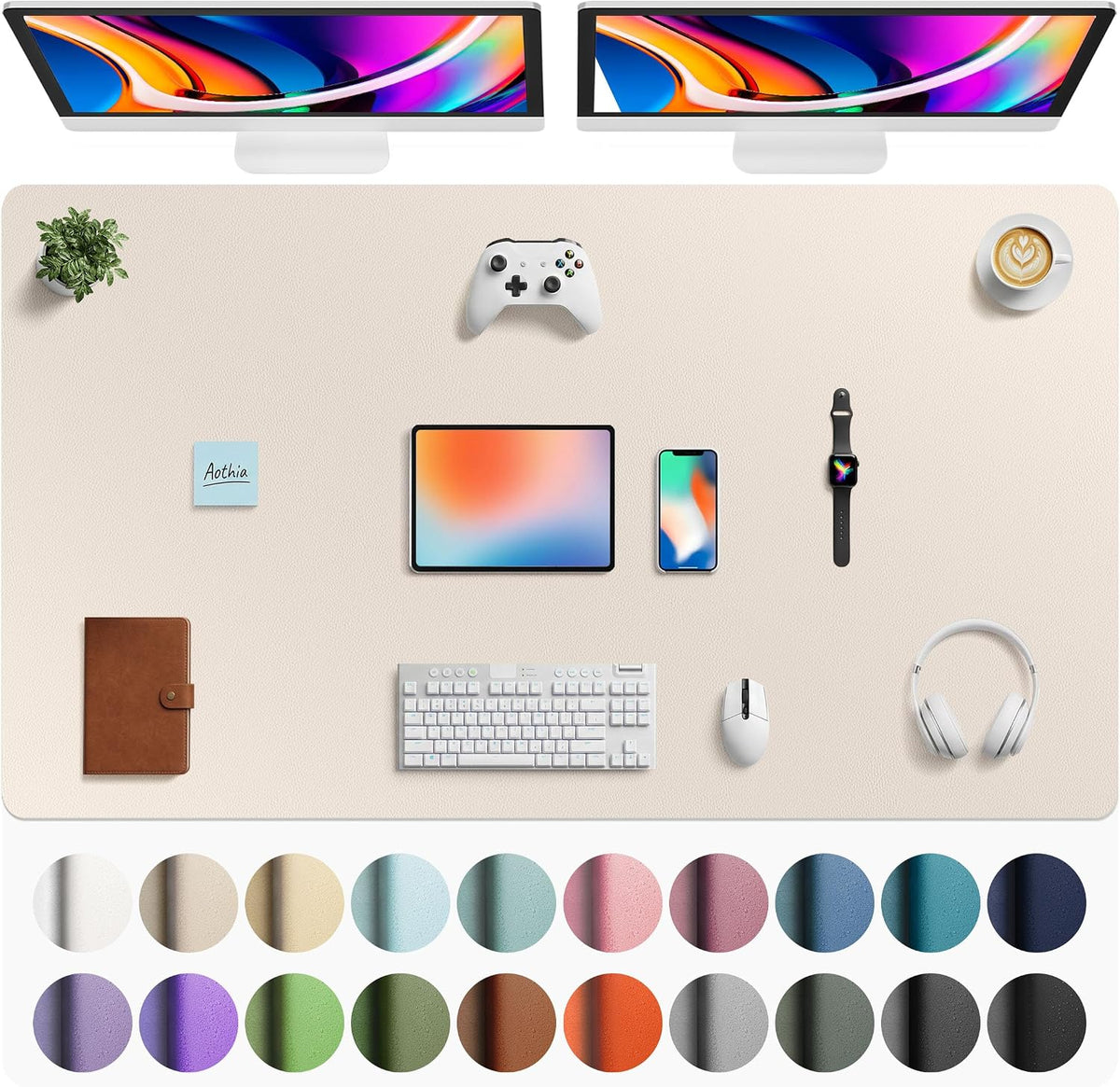 Aothia Non-Slip Waterproof PU Leather Desk Pad Protector for Mouse, Writing Desk, Office, Home, Laptop Blotter, 23.6" x 13.7", Black Father Jim Norris notebooks