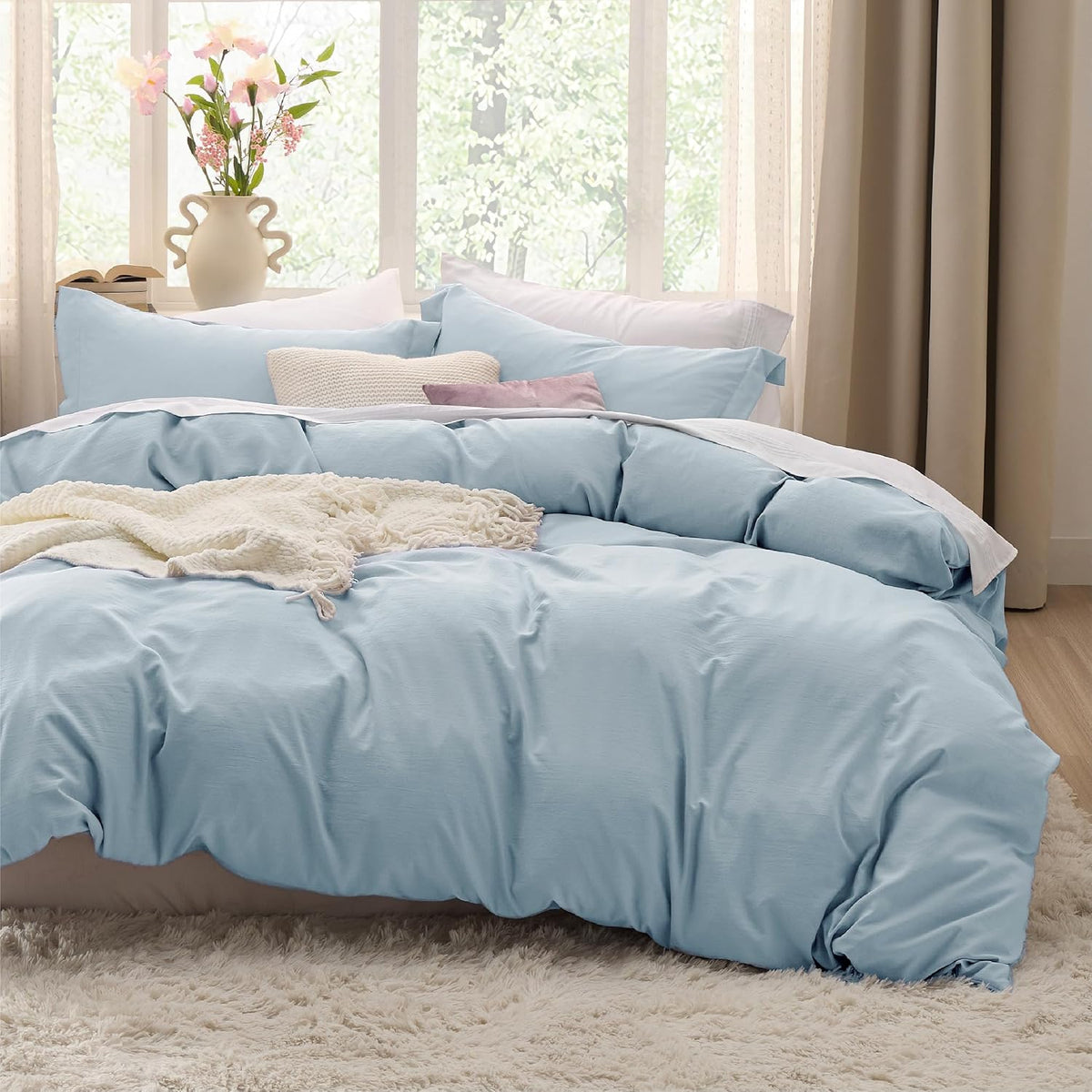 Bedsure Skipper Blue Duvet Cover Queen Size - 3 Pieces Prewashed Cotton-Like Polyester Extra Soft Bedding Set, Includes 1 Duvet Cover 90x90 Inches with Zipper Closure & 2 Pillow Shams, No Comforter