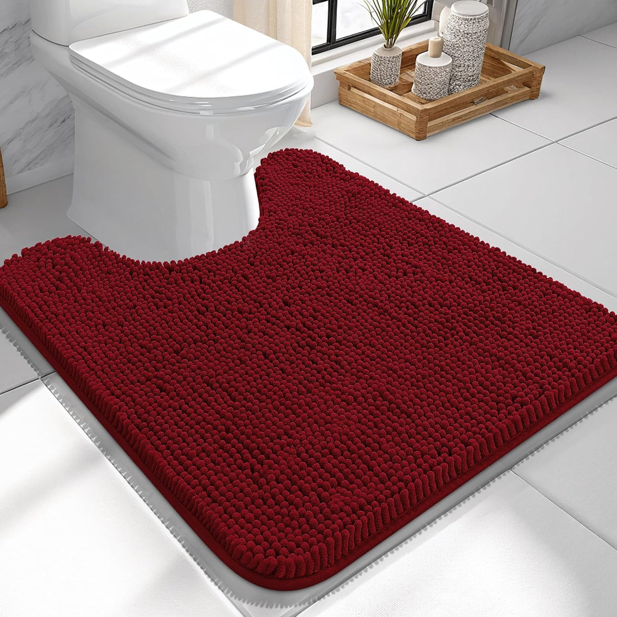 OLANLY Toilet Rugs U-Shaped 20x20,, Soft Absorbent Chenille Contour Rugs