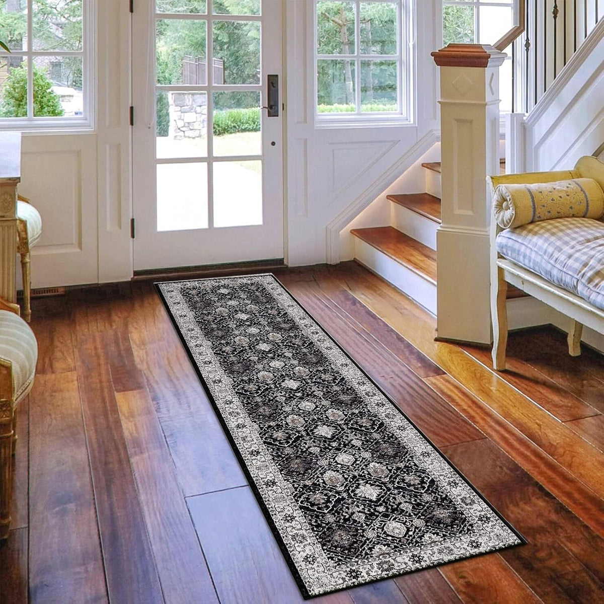 Hallway Washable Runner Rug - 3x10 Kitchen Rugs Entryway Rug Runner Vintage Soft Floor Mat Non Slip Indoor Farmhouse Carpet for Bathroom Living Room Bedroom (3 X 10, Beige)