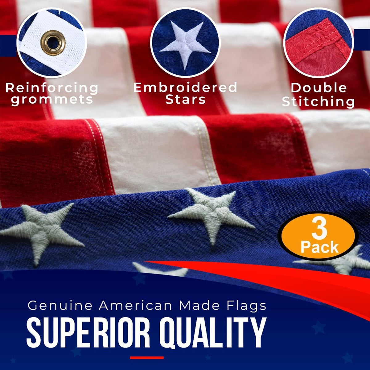 American Flags for Outside 3X5 (Pack of 10) -American Flag made in USA with Embroidered Stars and Sewn Stripes US Flag 3x5 Heavy Duty Outdoor Made in USA for High Wind- All Weather Flags Father Jim Norris notebooks