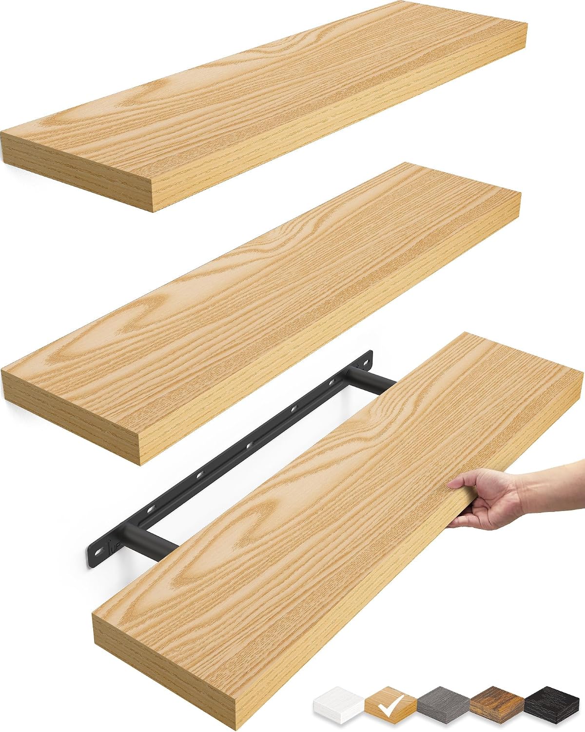 BAYKA Rustic Brown Bathroom Floating Shelves, 15.7in, 3Pk, Wall Mount Shelf