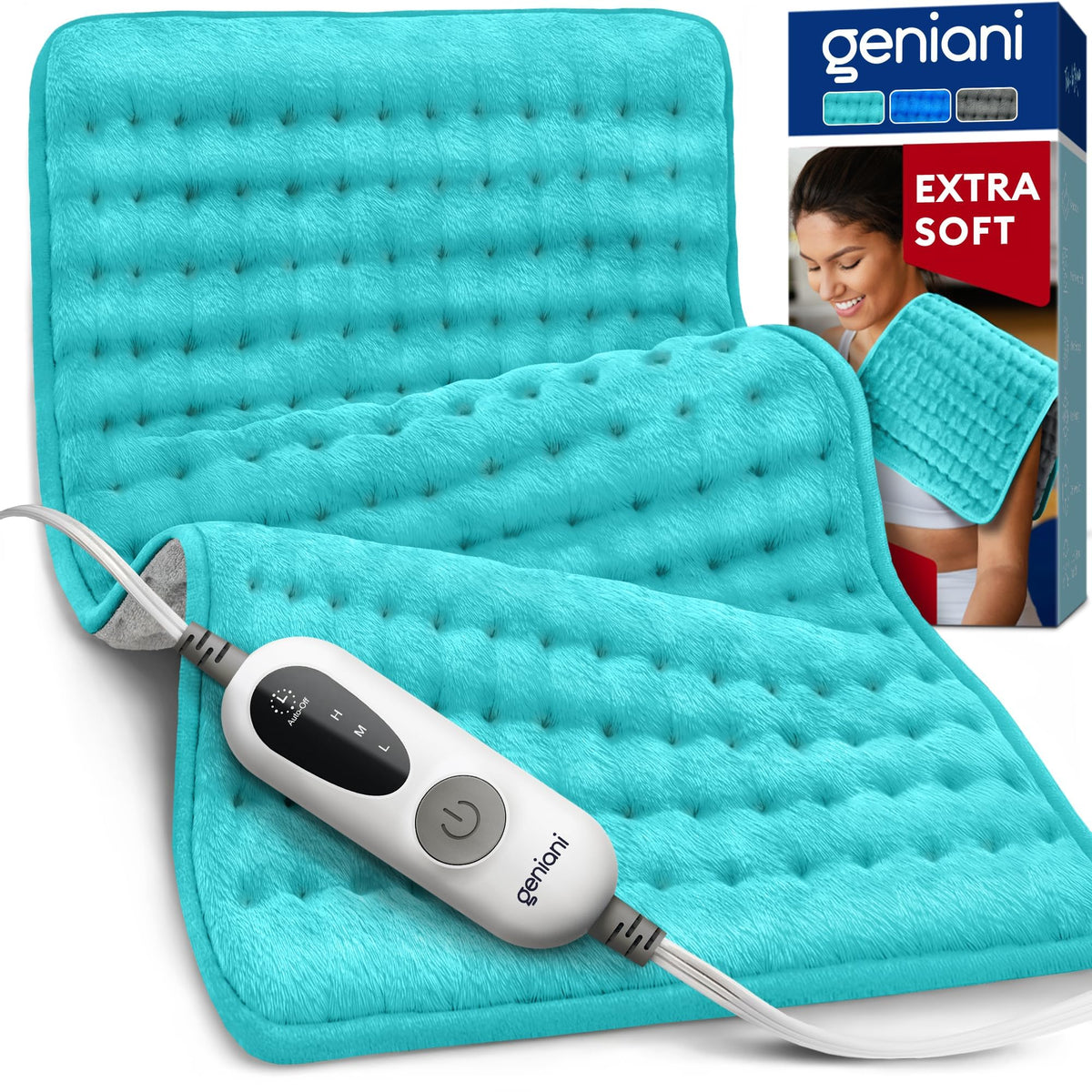 GENIANI XXL Heating Pad for Back Pain & Menstrual Pain Relief, Electric Throw Auto Shut Off,