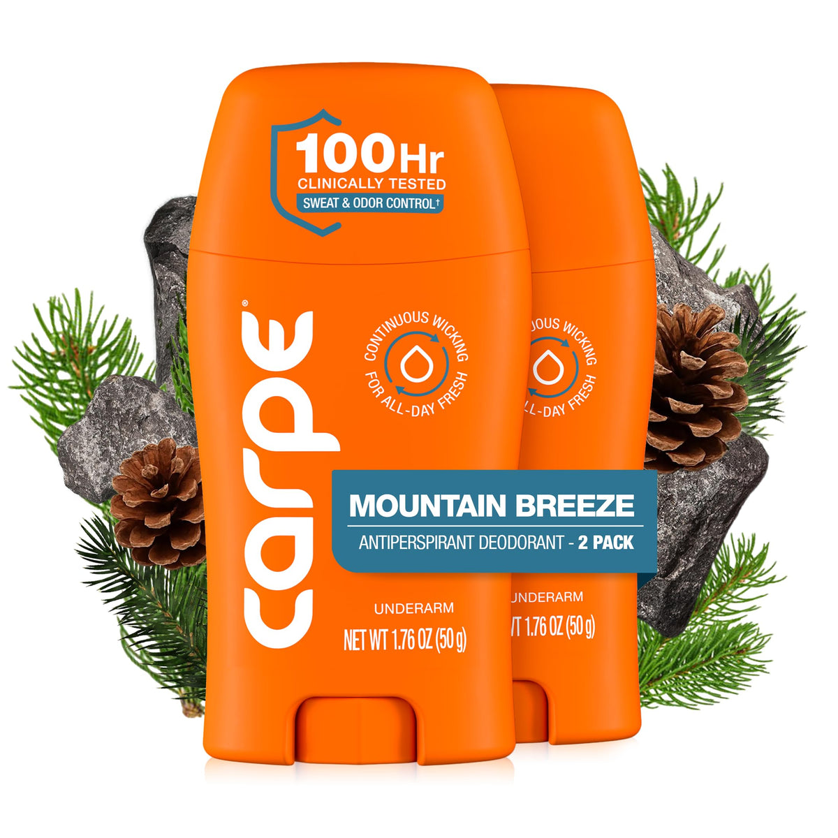 Carpe 100-Hour Deodorant Antiperspirant for Men, Clean Sport - 2 Pack