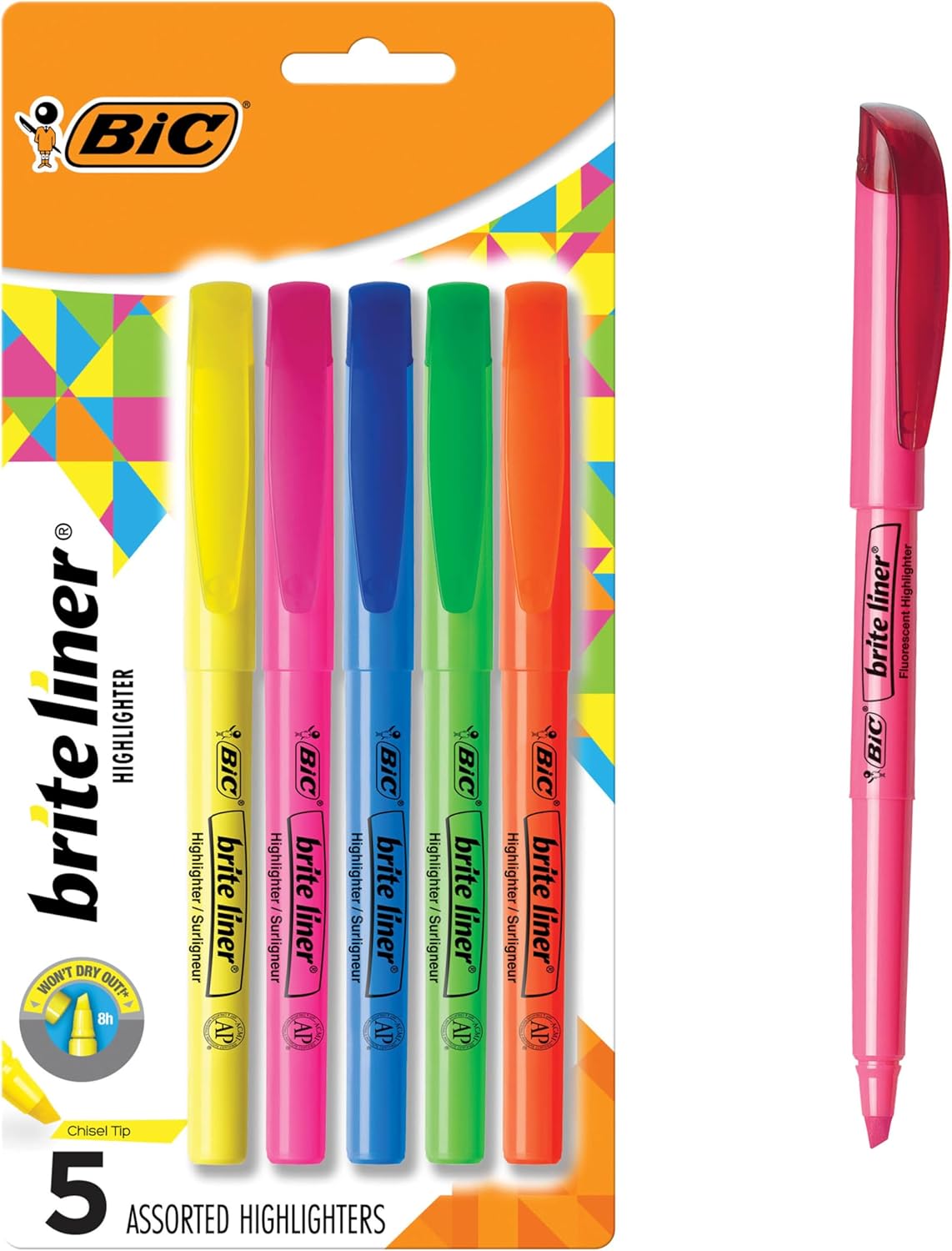 BIC Brite Liner Highlighters, Chisel Tip, 5-Count Pack, Assorted Colors Father Jim Norris notebooks